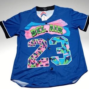 Molpe Men's 90s Fresh Prince of Bel-Air Blue Basketball Jersey -